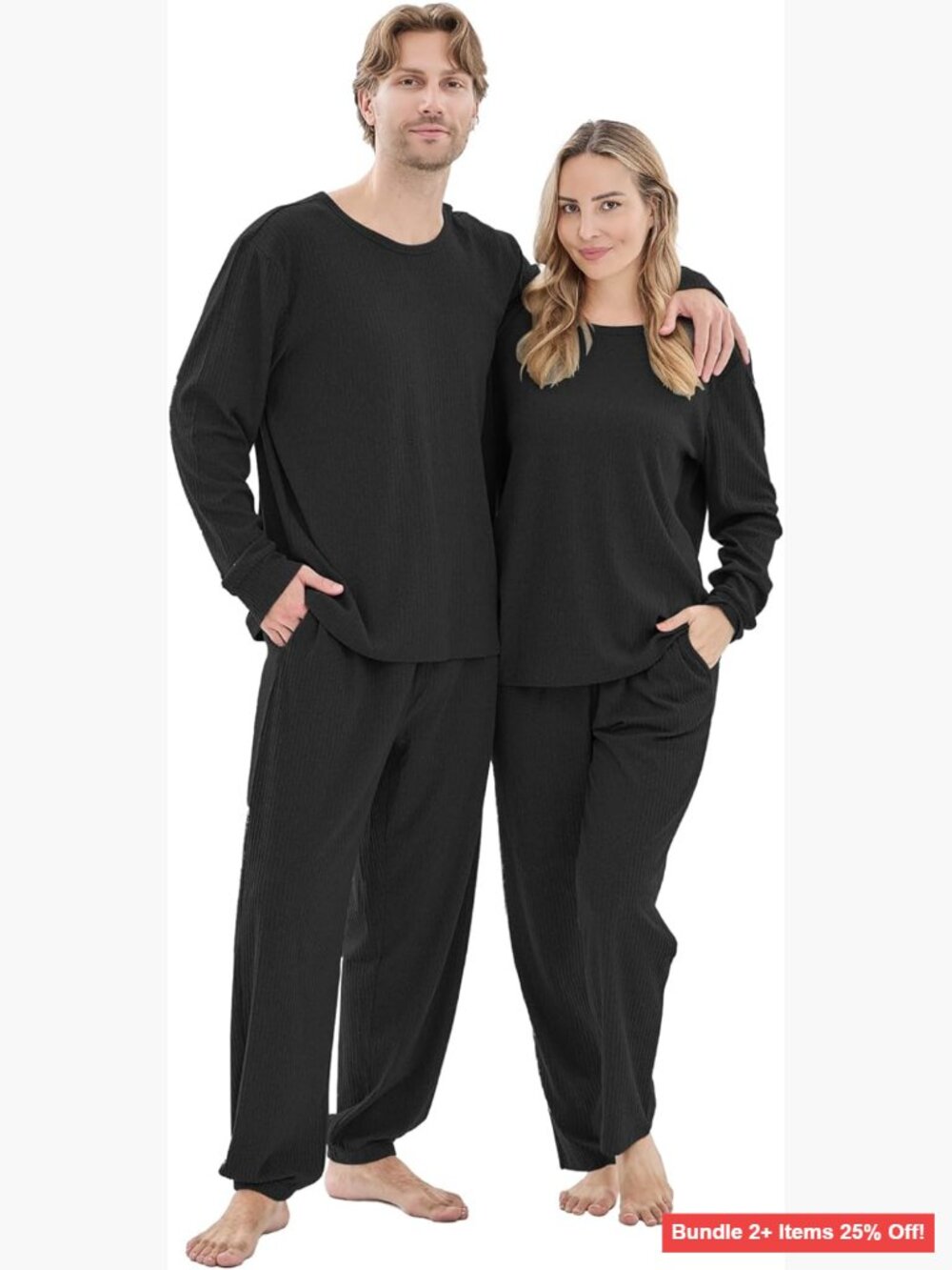 Ribbed Knit Pajama Set Long Sleeve Top Wide Pant Lounge Wear X-Large